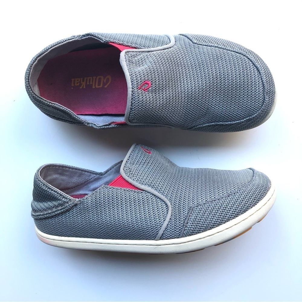 Olukai Nohea Gray Mesh Shoe collapsible slip on sneakers
